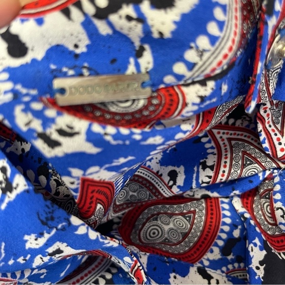 Dodo Bar Or Patti Silk Button Snap Blouse In Blue Paisley Women's Size 46 US L - Picture 7 of 10